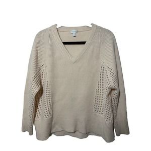 Garnet Hill Womens Cashmere Peach Sweater Pullover Oversized Vneck Sz Xs